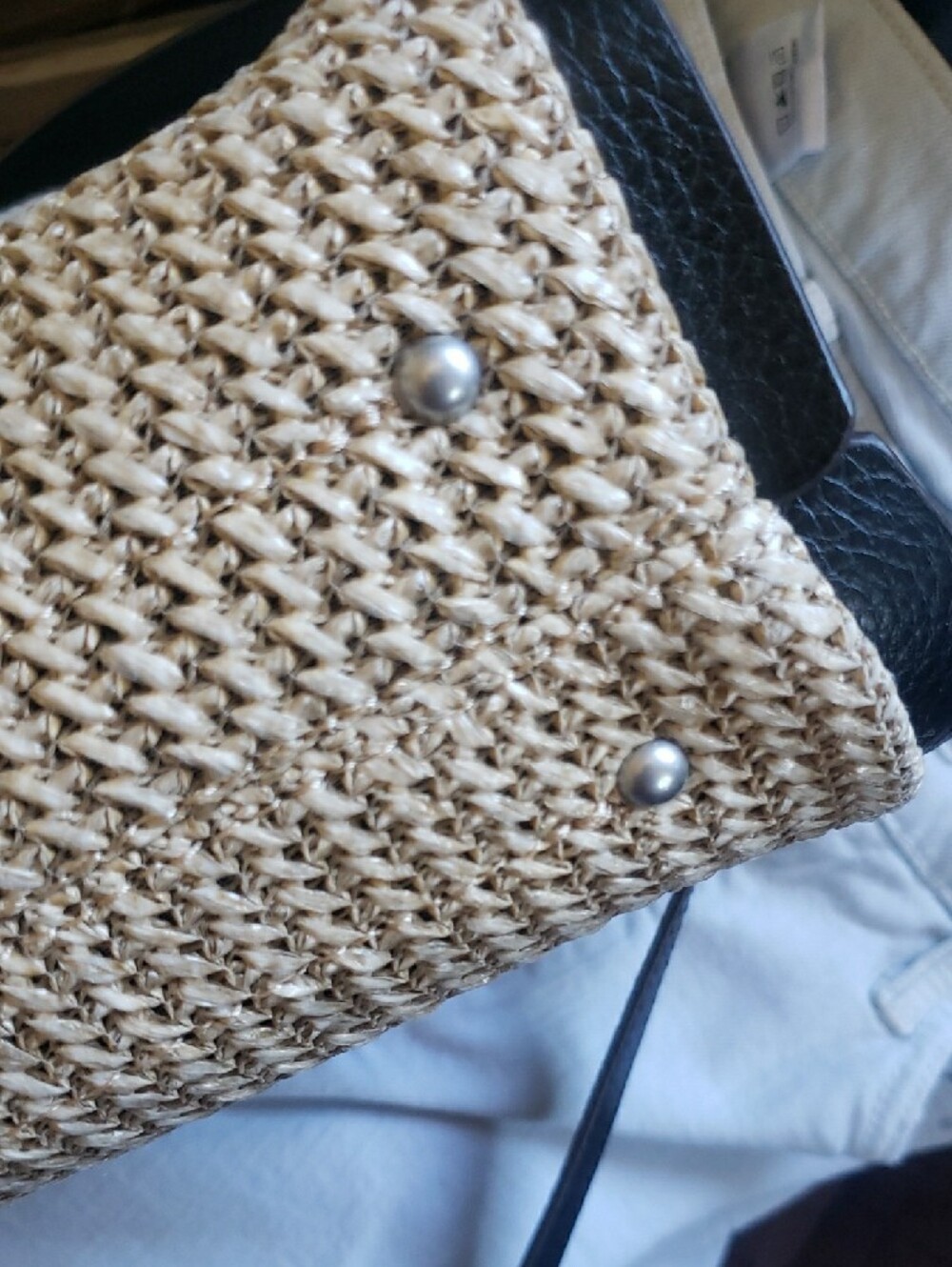 American Leather Co. Woven Straw Tote with Black Trim - Neutral - Picture 7 of 7